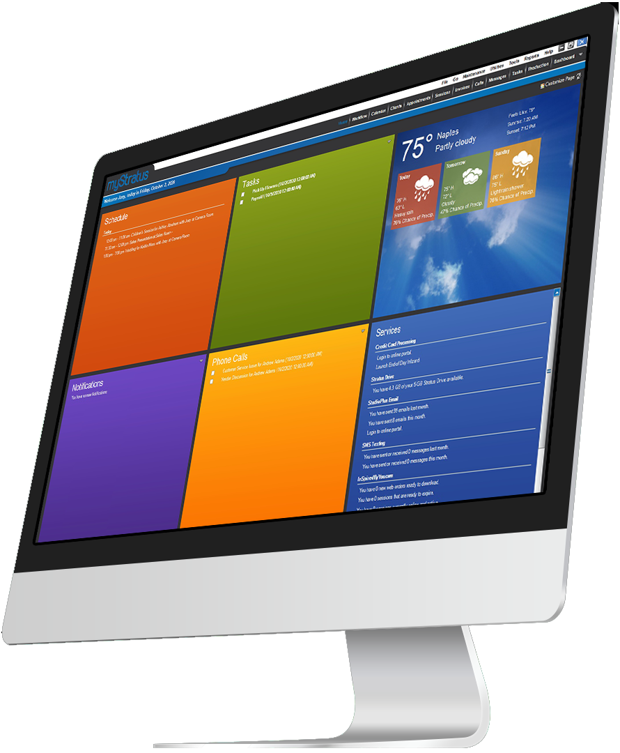 Computer with Stratus software home screen on it, the best all-in-one business management software for photographers