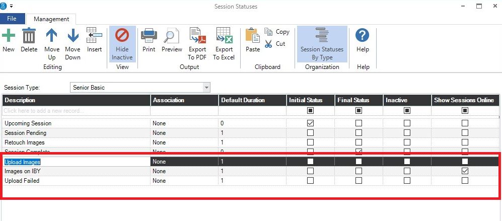 How do I setup the InspiredByYou Control Center if my Session Statuses are by Session Type? in Stratus - screenshot 3